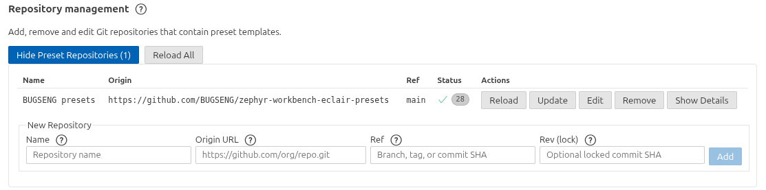 Preset repository manager